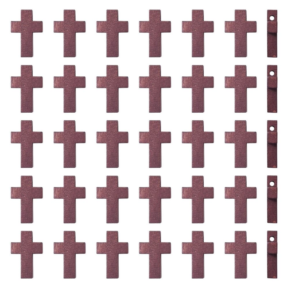7877 150Pcs Wood Cross Charm Natural Wooden Religion Cross Charms Brown